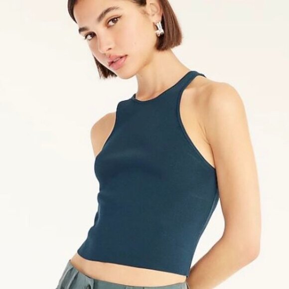 J. Crew Supersculpt Racerback Cropped Sweater Tank Top Shell Base Layer Blue XL - Picture 1 of 9